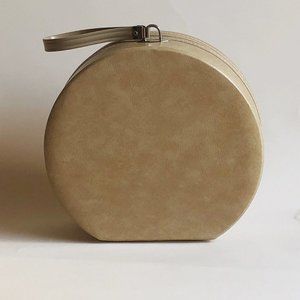 Vintage tan faux leather hatbox bag